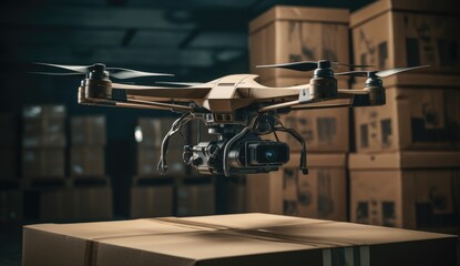 Delivery drone in the distribution warehouse