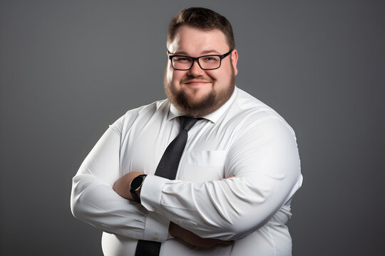 Plus size manager in photography studio isolated background Businessman, CEO, big boss, Plus size person, Fat male employee officer, Generative AI