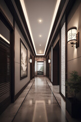 Oriental style hallway interior in luxury house or hotel.