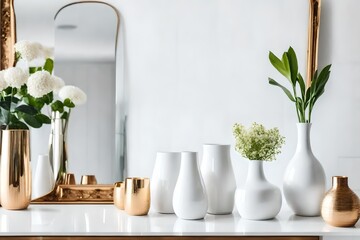 white and golden vase with flowers - obrazy, fototapety, plakaty