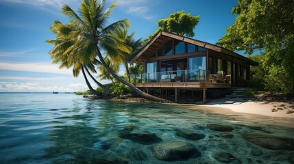 Modern hut on a tropical island.