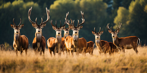   Big and beautiful red deer during the deer rut in the nature habitat of Czech Republic, sun light concept Sunlit Moments Czech Republic's Red Deer in the Rut AI Generative 
