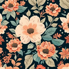Deurstickers India flowers pattern illustration wallpaper texture generative AI © HumblePride