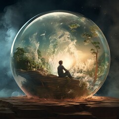 trapped in a bubble floating away from earth Generative AI