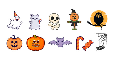 Set of cute halloween element vector illustration