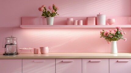 Fototapeta na wymiar Contemporary Elegance: A Lush Pink Kitchen Interior. Generative ai