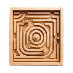 Wooden labyrinth maze game, wooden toy isolated on transparent background