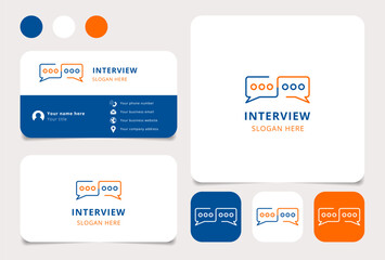 Interview logo design with editable slogan. Branding book and business card template.