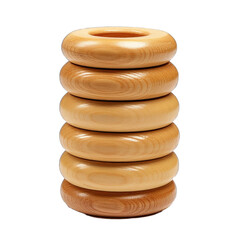 Wooden stacking ring, wooden toy isolated on transparent background