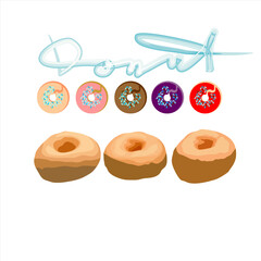 Vector illustration of various donuts isolated