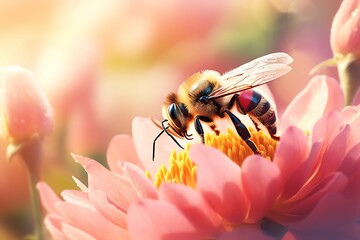 bee on pink flower (AI Generated)