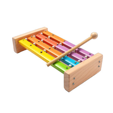 Wooden xylophone, wooden toy isolated on transparent background