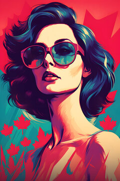 Couverture de livre illustration d'une canadienne brune avec lunettes et fond avec feuilles d'&eacute;rable &raquo; IA g&eacute;n&eacute;rative