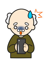 スマホ使用中にびっくりするおじいちゃん