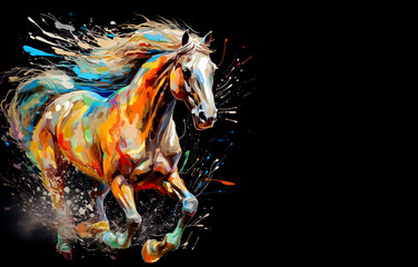 Image of beautiful colorful painting of a running horse. Wildlife Animals. Illustration, Generative AI.