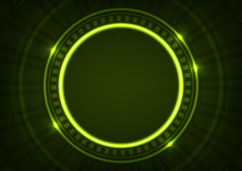 Len digital technology neon geometric green circle abstract background