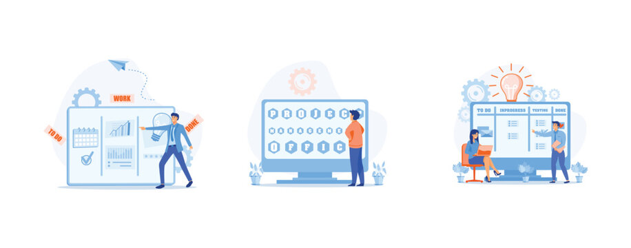 Work flow organization. Office work and time management. Project Management Office acronym. set flat vector modern illustration 