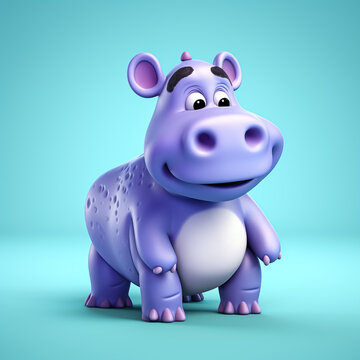 3d cute cartoon hippo realistic 3d animal