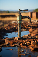 Old water faucet. Drought concept