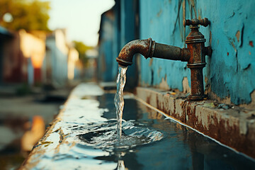 Old water faucet. Drought concept