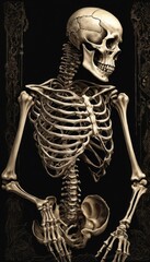 Skeleton art.  Fantasy illustration of non-human anatomy with black background for halloween
