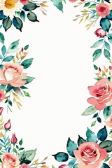 spring flower frame background with watercolor made with Generative AI