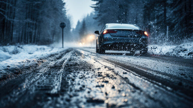 Car skidding on black ice illustrating the perils of winter road travel 