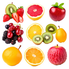 Fruits clip art isolated on transparent background. PNG. AI Generate. 