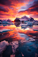 Majestic icebergs and frosty terrains under the ethereal Arctic sunset 
