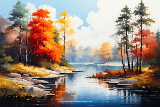 Reflections of Fall: Lakeside Watercolor Wonderland