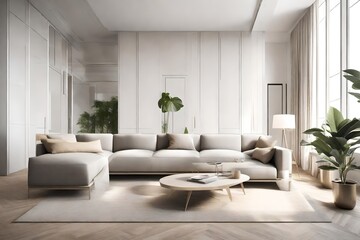 Obraz na płótnie Canvas an interior design image with a modern minimalist theme, featuring clean lines, neutral colors, and sleek furniture. 