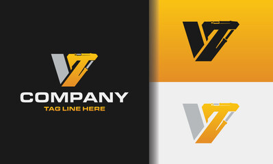 Letter V excavator logo template vector. Heavy equipment logo vector for construction company. Creative excavator illustration for logo template.