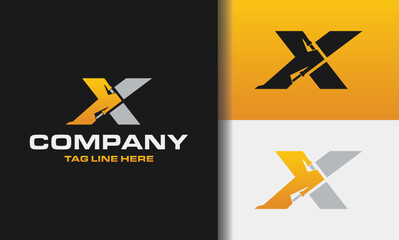 Letter X excavator logo template vector. Heavy equipment logo vector for construction company. Creative excavator illustration for logo template.