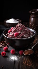 Decadent Bowl of Rich Dark Chocolate Ice Cream Garnished with Shavings of Milk Chocolate