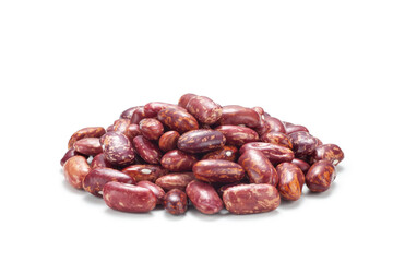 pile of dried red speckled kidney beans isolated on white background