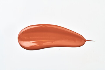 Acrylic paint blot, chaotic brushstroke, spot flowing on white paper background. Creative brown color backdrop, fluid art.