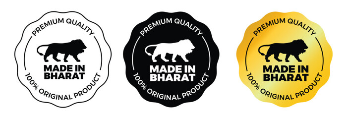 "Made in Bharat", Premium Quality, Stamp, icon,Emblem, logo, stamp, badge, sticker, label, new illustration, make in India, made in India,  abstraction, flat vector, isolated new illustration.