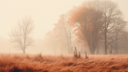 misty morning in the forest, foggy autumn scenery