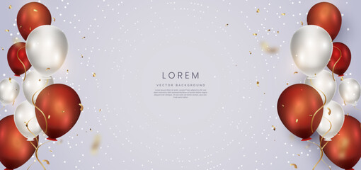 Elegant red and white balloon and ribbon gold. Celebration party happy concept. © Pramote