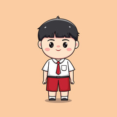 Indonesian student elementary school cute kawaii boy character
