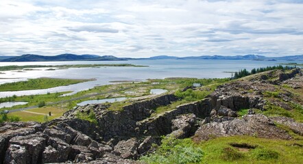 A rift between two tectonic plates in Thingvellir National Park in Iceland