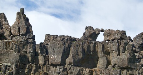 Different forms of rocks in Thingvellir National Park in Iceland