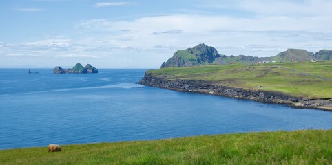 View of many small islands of Westman Islands in Iceland