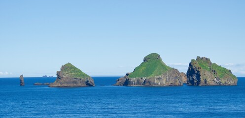 View of many small islands of Westman Islands in Iceland