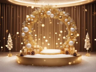 Empty round podium for product , Christmas decorations. mockup