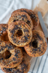 Everything bagels with cream cheese, turkey and cucumber