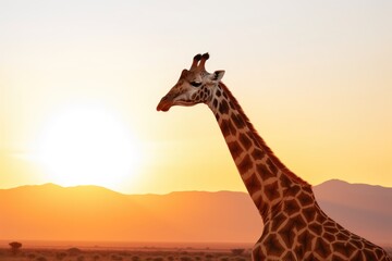giraffe at sunset roaming in Serengeti, Tanzania  