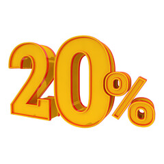 3d golden number 20% percent angled right