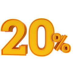 3d golden number 20% percent front view