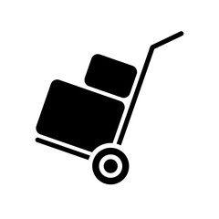 Box trolley glyph icon, move truck cargo carrier, bag cart delivery, flat luggage suitcase. Packaging Symbol. Moving hand truck with box Packages vector illustration design on white background.